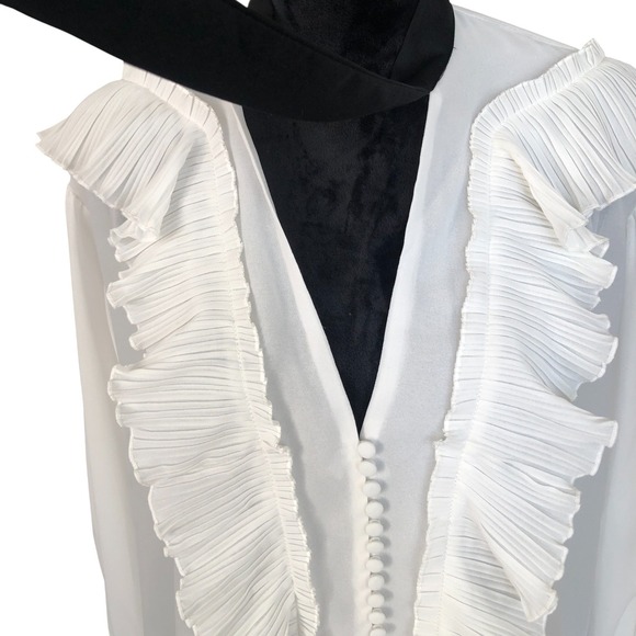 Commense Feminine Romantic Sheer Ruffled Detail Blouse With Tie Sz XS‎ - Picture 8 of 16